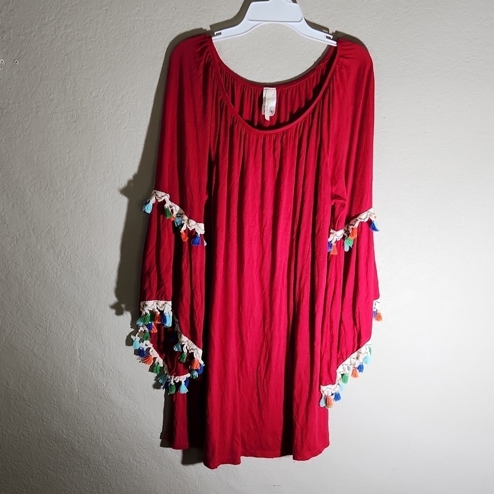 Lilypad Shirt Size 3XL Red Fringe Tassels Bell Fluted Blouse